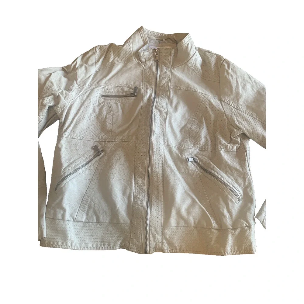 Xhilaration Moto Jacket Womens Size Extra-Large XL Beige Vegan Leather 70s Coat